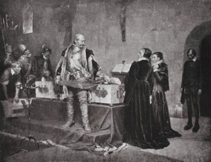 Hertig Karl förolämpar sin fiende Flemings lik (litografi) av Albert Gustaf Aristides (after) Edelfelt