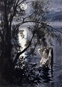 Representation av en ondin, akvatisk nymf av germansk mytologi. Illustration av Albert Edelfelt (1854 - 1905).