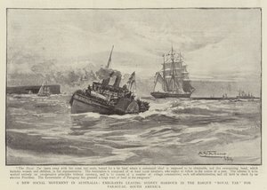 En ny social rörelse i Australien, emigranter lämnar Sydney Harbour i Barque Royal Tar för Paraguay, Sydamerika