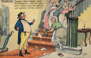 Mr Pickwick kränker en grupp kvinnor (chromolitho)