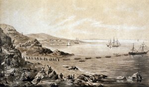 installation av den första transatlantiska telegrafiska kabeln mellan Irland och Kanada (1857) gravyr av Albert Kruger c.1870 av Albert Kruger