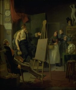En flicka som säljer frukt i en artists studio