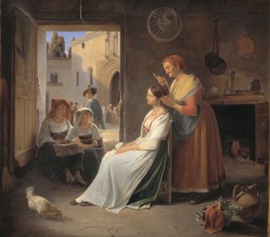 En ung italiensk kvinna som pryds av sin mor