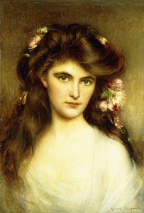 En ung skönhet med blommor i håret,