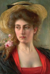 Elegante (olja på panel) av Albert Lynch