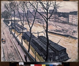 ""Paris en hiver, quai Bourbon"" (Paris på vintern. Quai Bourbon) Pråmar på Seines strand. Målning av Pierre Albert Marquet (1875-1947) 1907 Olja på duk. Fauvism. Moskva. Pushkin Museum of Fine Arts av Albert Marquet