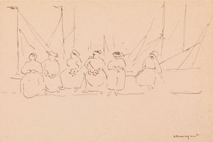 Six Women on a Wharf (penna och bläck på papper) av Albert Marquet