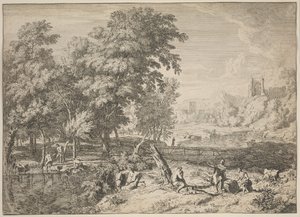 Landskap med badande (etsning)