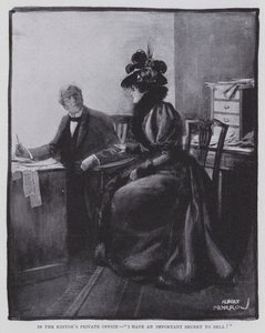 I redaktörens privata kontor, "Jag har en viktig hemlighet att sälja!" (litho) av Albert Morrow