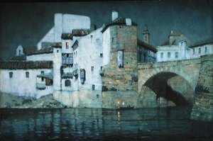 Moonlight, Puente Genil, Spanien (penna och akvarell på papper)
