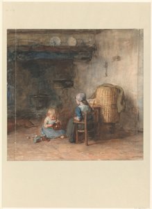 Två barn i en gårdsinredning