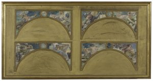 Skiss till Salon des Lettres i Paris stadshus: de stora litterära verken (La Chanson de Roland, Le Misanthrope, Eviradnus, Mimi Pinson, Le Cid, Phèdre, Pantagruel, La Cigale), cirka 1890 (olja på svart tusch på duk) av Albert Pierre Rene Maignan