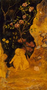 Panel för en skärm: Barn skrämda av en kanin, ca. 1876. av Albert Pinkham Ryder