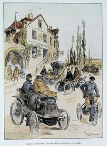Efter frukost återvänder förarna till vägen: början på motortransport med Robida av Albert Robida