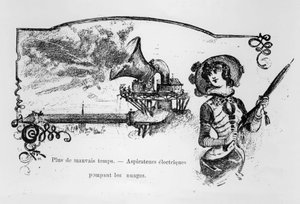 Förväntan: elektriska dammsugare pumpar moln för att undvika dåligt väder - i "" 1900-talet"" av A. Robida av Albert Robida