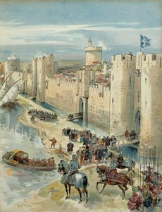 Åttonde italienska kriget (1536-1538): intervju av Aigues Mortes (eller treve av Aigues Mortes) den 14 juli 1538, möte mellan Francois I (1494-1547), kung av Frankrike och Karl V (1500-1558), kung av Spanien och kejsare av det heliga romerska riket germans av Albert Robida