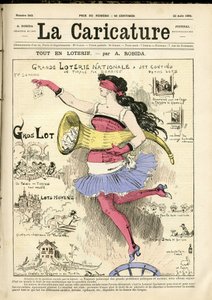 Illustration av Albert Robida (1848-1926) för omslaget till The Caricature (1880) av Albert Robida
