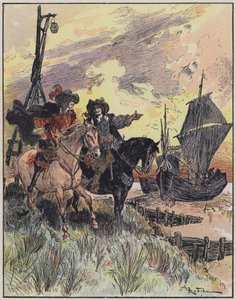 Illustration för Le Capitaine Bellormeau av och illustrerad av A Robida (färg litho) av Albert Robida