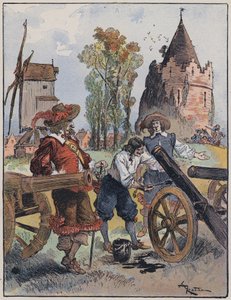 Illustration för Le Capitaine Bellormeau av och illustrerad av A Robida (färg litho) av Albert Robida