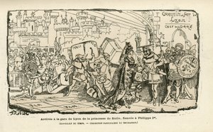 Illustration av Albert Robida (1848-1926) i Histoire de France tintamarresque, ca. 1880 - Station, Ancien regimen, Sicilien - Philippe I av Albert Robida