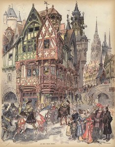 På den gamla goda tiden (färg litho) av Albert Robida