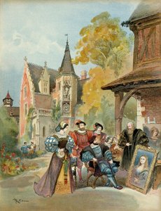 Kung Francois I (1494-1547) köpte Mona Lisa till Leonard de Vinci (Leonardo da Vinci) (1452-1519), nära det kungliga slottet Amboise, mellan 1516 och 1519. Illustration