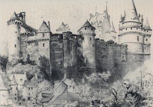 Chateau fort de Vitre i Ille-et-Vilaine - Gamla Frankrike - Bretagne - text, teckningar och litografier, av Albert Robida (1848-1926) odaterat slutet av 1800-talet av Albert Robida