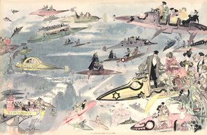 Lämnar operan år 2000 (färg litho) av Albert Robida