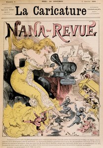 Nana-Revue: tecknad film om Zola och hennes verk "" Nana"" av Robida - i "" La Caricature""" från 1880-01-03 av Albert Robida