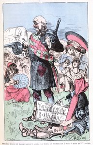 Philéas Fogg och Passepartout efter världens turné på 3 år 8 månader och 17 dagar, parodi på Jules Verne, "" Mycket extraordinära resor av Saturnin Farandoul i 5 eller 6 delar av världen och i alla länder kända eller okända för Mr. Jules Verne”” av av Albert Robida