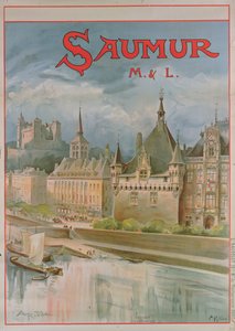 Saumur affisch (färg litho) av Albert Robida
