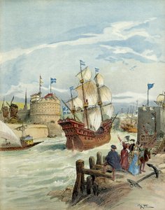 Den franska flottan i Le Havre, som blev genom beslut av Francois I av Albert Robida
