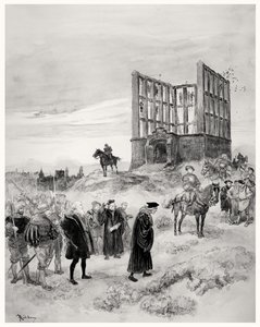 Överintendenten Jacques de Semblancay (ca 1445-1527) dömd till döden, på väg upp till Montfaucon Gibbet, 1909 (wc på papper) av Albert Robida