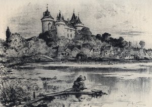 Slottet Combourg i Ille-et-Vilaine - Gamla Frankrike - Bretagne - text, teckningar och litografier, av Albert Robida (1848-1926) odaterat slutet av 1800-talet av Albert Robida