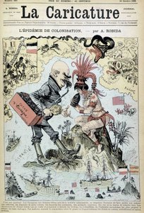 Koloniseringsepidemin: antikolonialistisk teckning av Robida - i "" La Caricature"" av 1885-10-31
