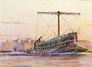 Assyrisk galär, akvarell av Albert Sebille (1874-1953)