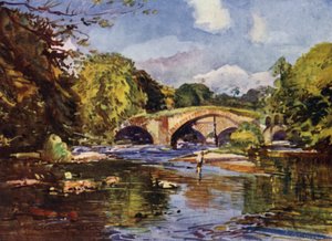 The Lower Hodder Bridges (färg litho)