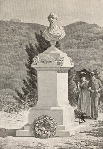 Monument över Paolo Giacometti (1816-1882) på kyrkogården i Staglieno, Genua, Italien, gravyr efter ritning av Alberto della Valle, från L