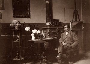 Skulptören Mario Pelagatti i sin ateljé, Florens, 1920-11-20 (s/v foto) av Alberto Fierli