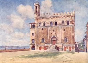 Palazzo Pubblico, Gubbio (färglitografi) av Alberto Pisa