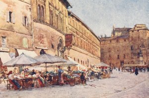 Marknadstorget, Perugia (färglitografi) av Alberto Pisa