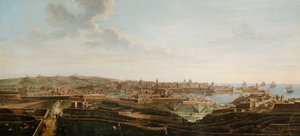 En av en uppsättning av sju vyer över Valletta, Malta och dess omgivningar, ca 1753 (olja på duk)