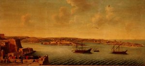 Utsikt över Valletta med fartyg av Johanniterorden
