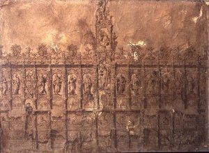 Design för körbåsen (penna & bläck på papper) av Alberto de or Joaquin de(1674 1724) Churriguera