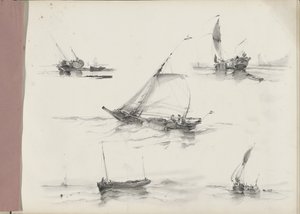 Studieblad med segelfartyg på vattnet