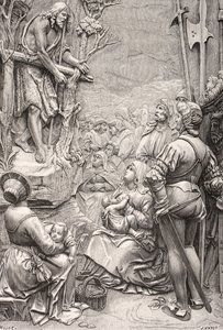 Johannes Döparen predikar i öknen (gravyr) av Albrecht (after) Durer or Duerer