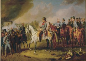 Fältmarskalk Johann Joseph Wenzel Radetzky och hans generalstab före Milano ... (målning på duk) av Albrecht Adam