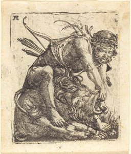 Herkules övervinner det Nemeiska lejonet av Albrecht Altdorfer