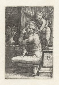 Knästående Venus med Amor av Albrecht Altdorfer