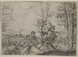 Landskap med två tallar, 1522-1525. av Albrecht Altdorfer